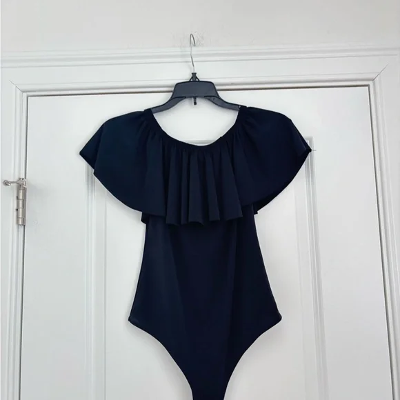 Black Off-Shoulder One-Piece Top - Picture 7 of 8